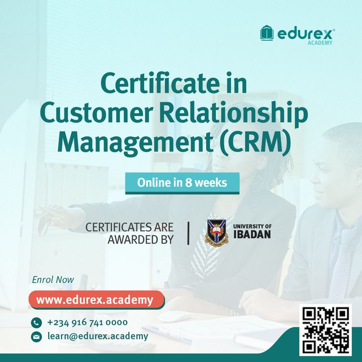 Edurex_Academy's tweet photo. Enrol in a customer relationship management (CRM) course with a certificate awarded by the University of Ibadan.
To get started, visit https://t.co/ogqiJFHuGj or call +234 916 741 0000, +234 916 742 0000
#EdurexAcademy #LearningThatTranforms #OnlineLearning https://t.co/w7JeP0HpUc
