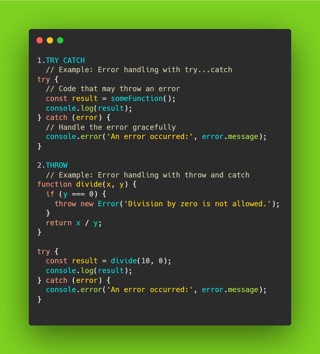nrachabathuni's tweet image. 🔍 Don&apos;t let errors derail your JavaScript code! Master error handling techniques for smoother development. 

#JavaScript #ErrorHandling #CodingTips  #WebDevelopment #Tech #programming 
 Common JavaScript Error Handling