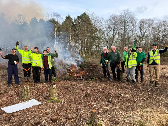 Surrey Heathland Partnership and Surrey Choices Growth Team volunteers at Pirbright Heath
