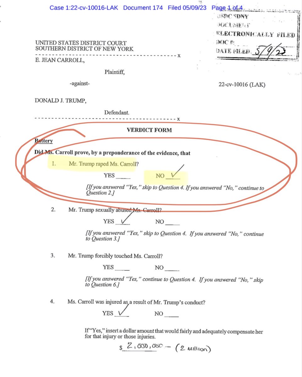 thevivafrei's tweet photo. @RpsAgainstTrump Did the judge not look at the jury verdict form? https://t.co/eZYnIhSIQl