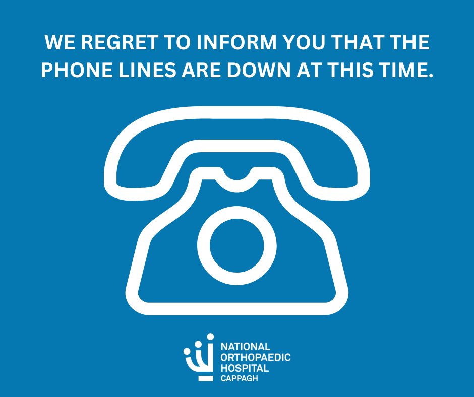 We are currently experiencing some technical issues with our telephone lines @NOHCOrthopaedic @CappaghKids. We are working with our service provider to resolve this issue. Thank you for your understanding in this regard.