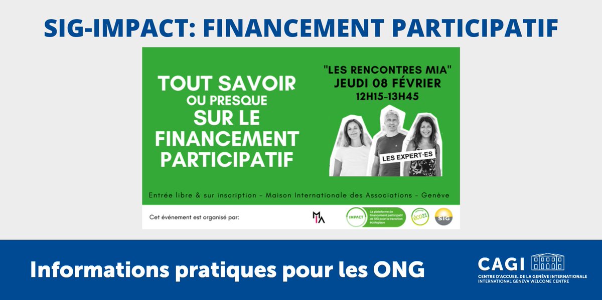 🍀Vous avez un projet favorisant la #transitionécologique? 🪙Vous souhaitez recourir au #financementparticipatif ? ➡️Venez découvrir SIG-IMPACT lors de la prochaine 'Rencontre MIA' ! 🔗sig-impact.eventwise.ch/fr#/ @SIG_Geneve #crowfunding