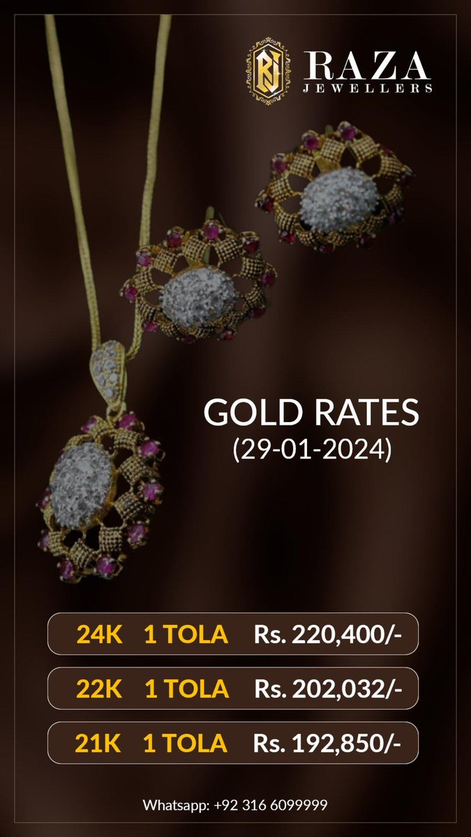 Today Gold Rate .. 29-January-2024 📍Liberty Market Lahore #goldjewellery #gold #jewellery #bridaljewellery #diamondjewellery #jewellerydesign #fashion #weddingjewellery #necklace #earings #rings #diamonds #trafitionaljewellery #instagram #Raza_jewllers_24 #designerjewelr