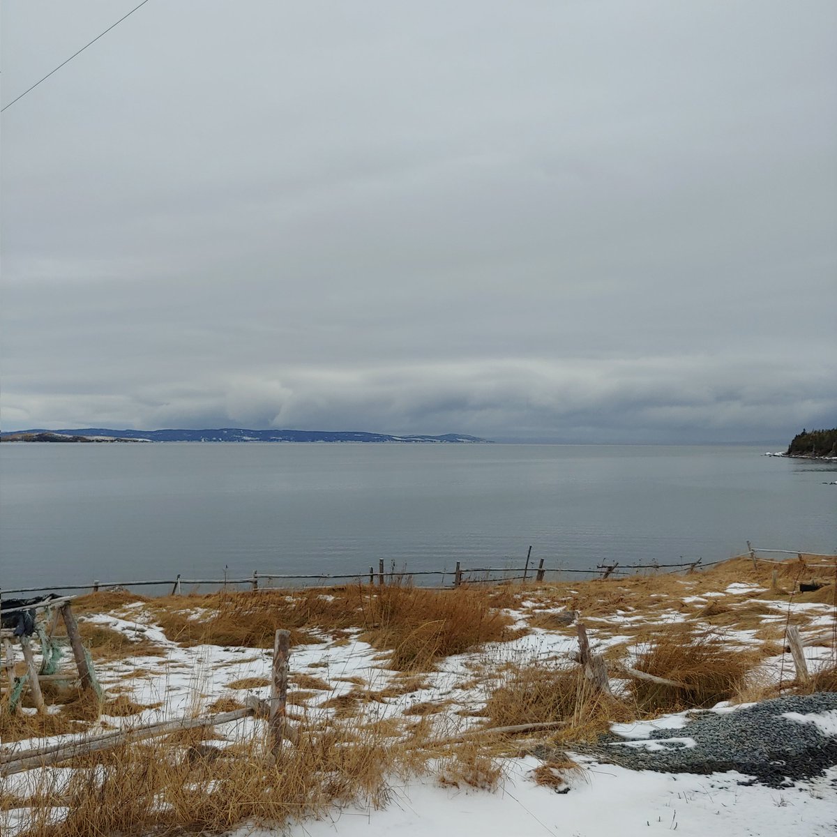kara2816's tweet photo. Theres a storm coming, no wind, air is silent. Clouds building up our the bay from greens harbour.  #nlwx #newfoundland @EddieSheerr @CBCNL https://t.co/HMsjKyJmQl