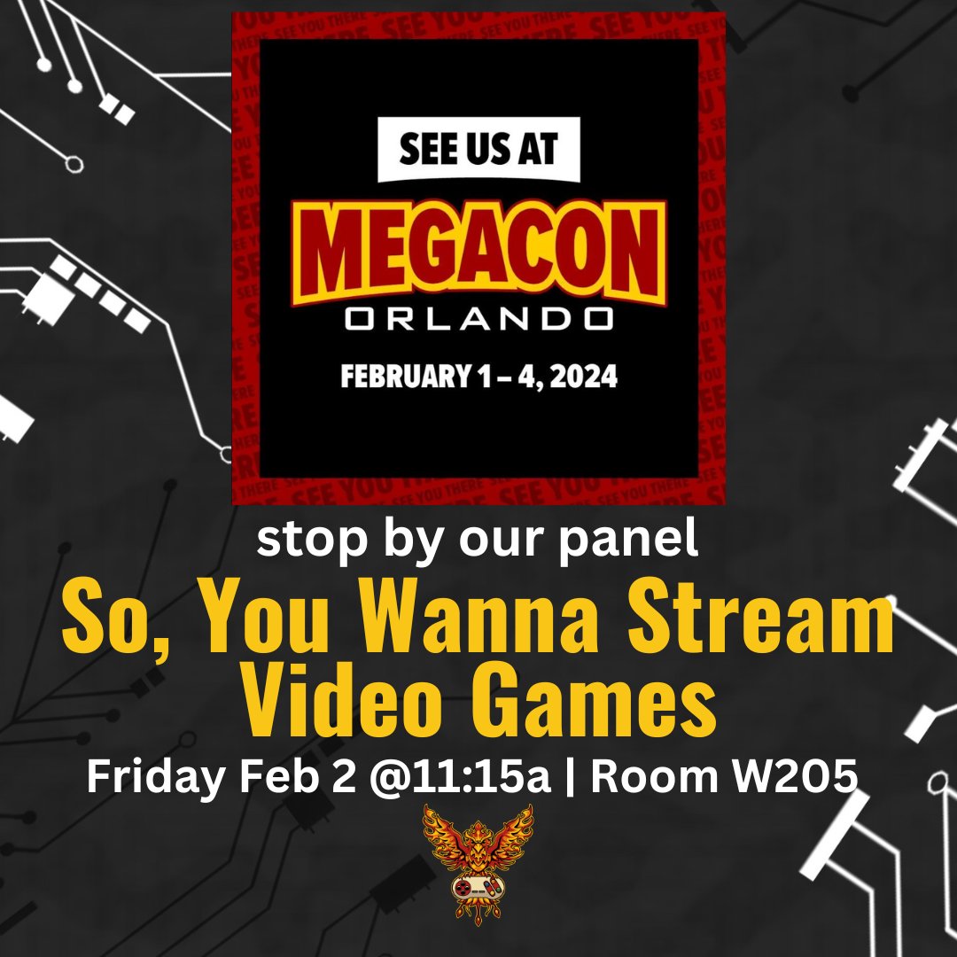 RemnantGamers's tweet image. If you are going to be at @MegaCon Orlando this weekend come by our Panel "So, You wanna Stream Video Games." It's happening this Friday Feb. 2nd in room W205. #megacon #megaconorlando #megaconvention #megacon2024 #streamingpanel #megaconpanel #orlando #orlandoflorida