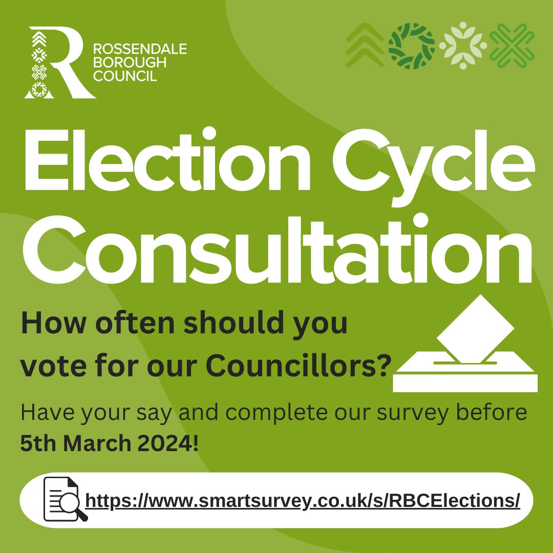 📢We are consulting on how often electors should vote for our councillors. Should we change to ‘whole-council elections’ every four years or retain the existing system of election 'by thirds'? For more information and to complete the survey - ow.ly/IOvN50Qu01o