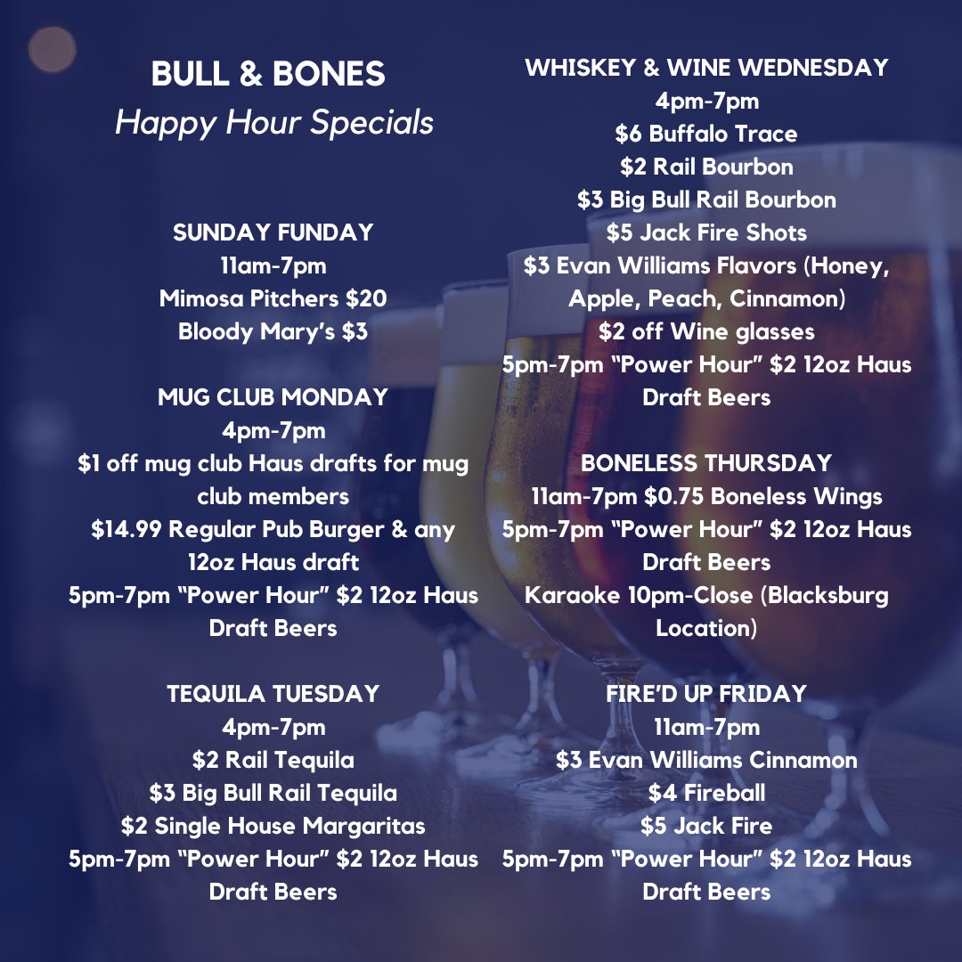 bullnbones's tweet photo. Cheers to a week full of Happy Hours 🤩🍸🍺🍹🥃🍷 https://t.co/qBReW3n8vz