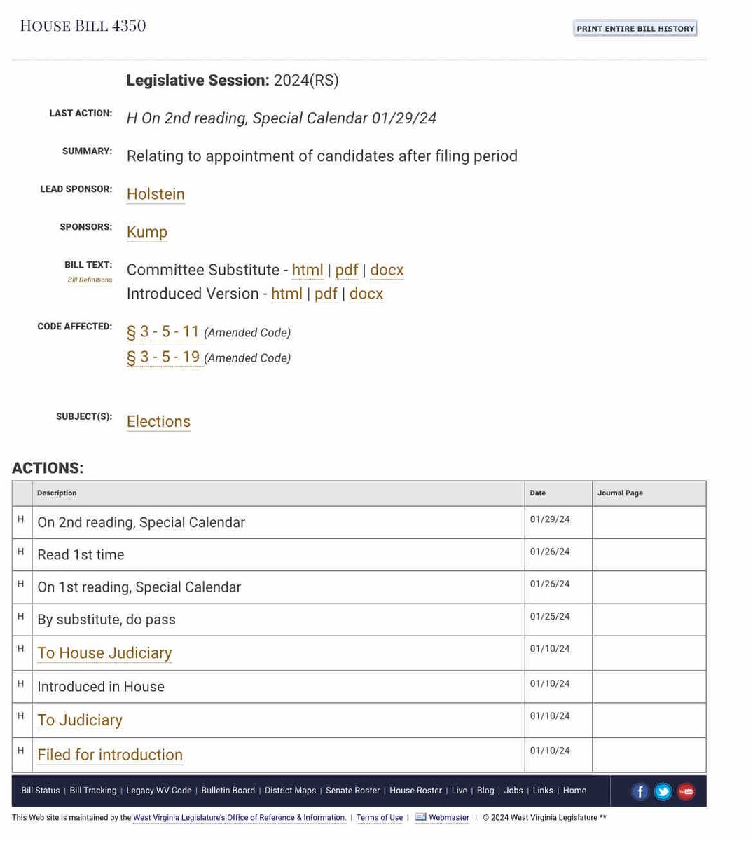WVFDW's tweet image. The County Executive Committees now have the authority to appoint candidates if no one has filed in the Primary. The Republican Leadership of the WV House wants to change that.  #HB4350 is On 2nd reading, Special Calendar for Jan. 29, 2024. #republicancontrol  #elections