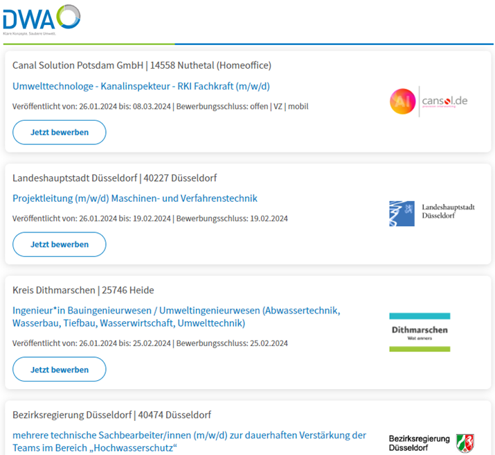 Arbeitsmarkt Wasserwirtschaft. Umwelttechnologinnen und Umwelttechnologen, Ingenieure, Hochwasserexpertinnen - ein breites Spektrum an Karrierechancen auf: jobs.dwa.de