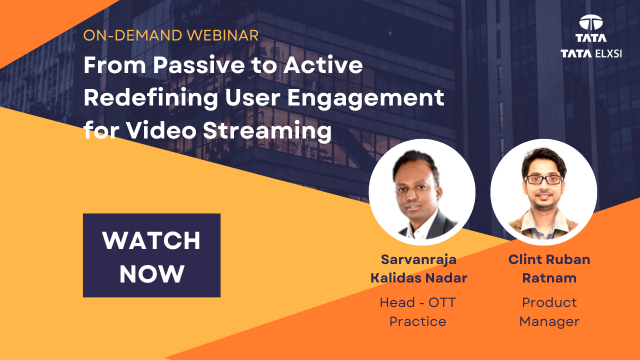 Discover the future of OTT with Tata Elxsi's experts in our on-demand session 'Redefining User Engagement for Video Streaming'. Watch now! eu1.hubs.ly/H07dhlM0 

#OTTVideo #videostreaming #userengagement