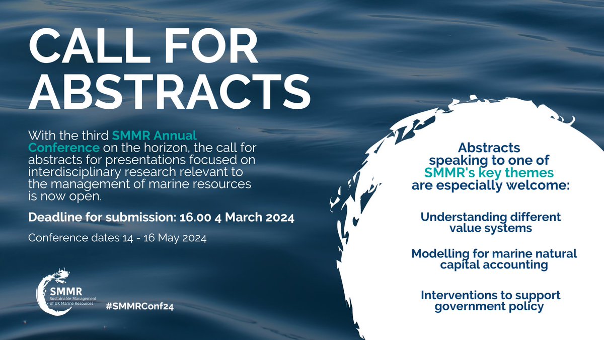 CALL FOR ABSTRACTS NOW OPEN! 🔊

Do you have interdisciplinary #research on #MarineManagement you'd like to show off at #SMMRConf24? The call is open for abstracts for ten-minute presentations at our third annual conference. Submit your abstract here ➡️ loom.ly/dwfn8Wg