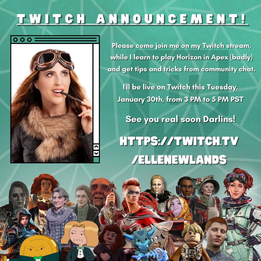 ElleNewlands's tweet photo. Aaah! My first live stream! Tomorrow 3-5pm PST

Me : learning how to play Horizon in #ApexLegends (badly) and hopefully making you laugh?

You: offering tips, tricks and advice as we tackle this chaos as a community 🤣

Where : https://t.co/bHzus3VhKT

Soft landings promised! 🚀 https://t.co/CrmdRwhtgO