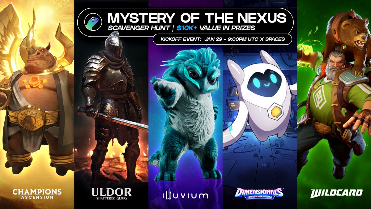 illuviumio's tweet photo. ⌛ The countdown is on! #MysteryOfTheNexus Scavenger Hunt starts soon!

🗓️ Date: Today @ 9pm GMT | 4pm ET

🔜 Don’t miss the launch party https://t.co/W02tXmKh8r

🔗 Registration is still open; link below 👇 https://t.co/870LnKCSVO