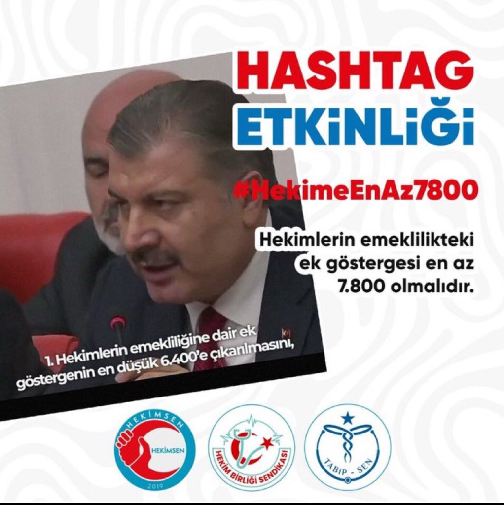 Hekimlerin emeklilikteki ek göstergesi en 7800 olmalıdır #HekimeEnAz7800 <a href="/hekim_birligi/">Hekim Birliği</a> <a href="/hekimsen/">Hekimsen</a> <a href="/Tabip_Sen/">TABİP-SEN</a>