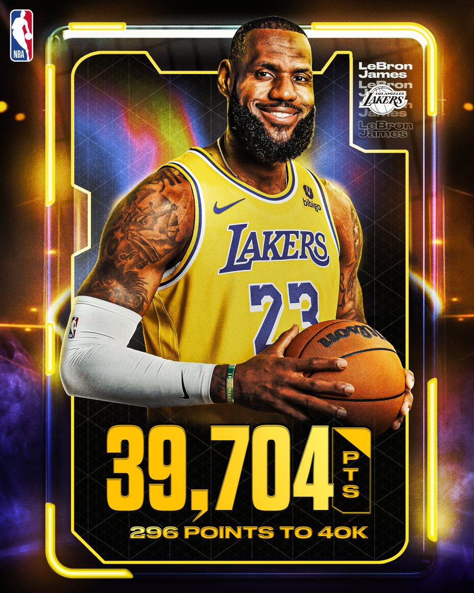 After scoring 36 in the thrilling win on Saturday... @KingJames is less than 300 points away from 40K! LeBron can inch closer tonight as the Lakers visit the Rockets at 8:00pm/et on the NBA App. Follow his quest: link.nba.com/LeBron_40k