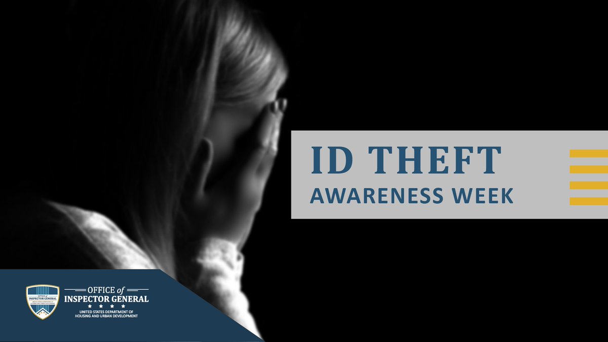 Identity Theft Awareness Week starts January 29. 

Learn about how to protect yourself from becoming a victim of identity theft in @HUDgov housing assistance programs, hudoig.gov/sites/default/… 023-02/Identity%20Theft%20Fraud%20Bulletin.pdf

#IDTheftWeek #IDTheft