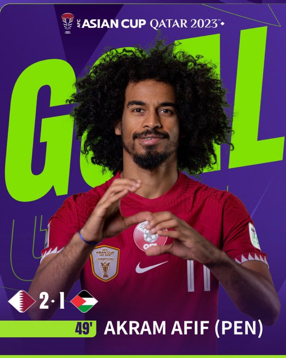 J1LeagueEU's tweet photo. #AsianCup results ✨

Qatar is a quarterfinalist… but how hard was it! Advantage for Palestine with #Dabbagh, then Qatar turns the table with goals of #AlHaydos and #Afif by penalty.

Now Qatar wait for next opponent between Uzbekistan and Thailand.

Qatar 🇶🇦 2 - Palestine 🇵🇸 1 https://t.co/d0ZXQ9vTYu