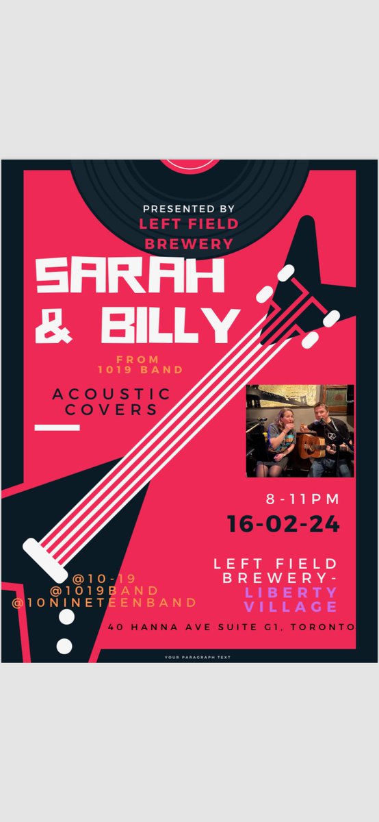 10nineteenBand's tweet photo. We’re very excited to announce our next acoustic show at the new and already legendary @LFBrewery Liberty Village location Feb 16th. Join @skubyoung and @dynamiteBdog for a fun night of great craft beer and acoustic covers. https://t.co/4P7YSRVovx