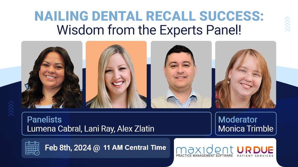 MaxiDent_'s tweet photo. Ready to elevate your dental recall game? 🦷✨ Join our experts for a free live webinar! 
Click here to register: https://t.co/flPOCCLXPN

#LiveWebinar #DentalRecalls #MaxiDent #URDUE #PatientServices https://t.co/bpJU6CTNTW