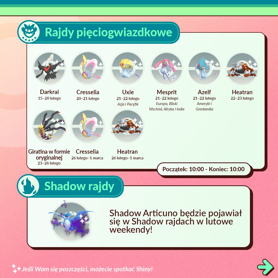 PokemonGoAppPOL's tweet photo. Tyle do zrobienia, a tak mało czasu!
Nie przerywajcie sezonu przygód. Za rogiem #PokemonGOTour: Sinnoh – Global, Księżycowy Nowy Rok, Karnawał Miłości i wiele innych atrakcji!
#TimelessTravels https://t.co/MNQKbduYM4