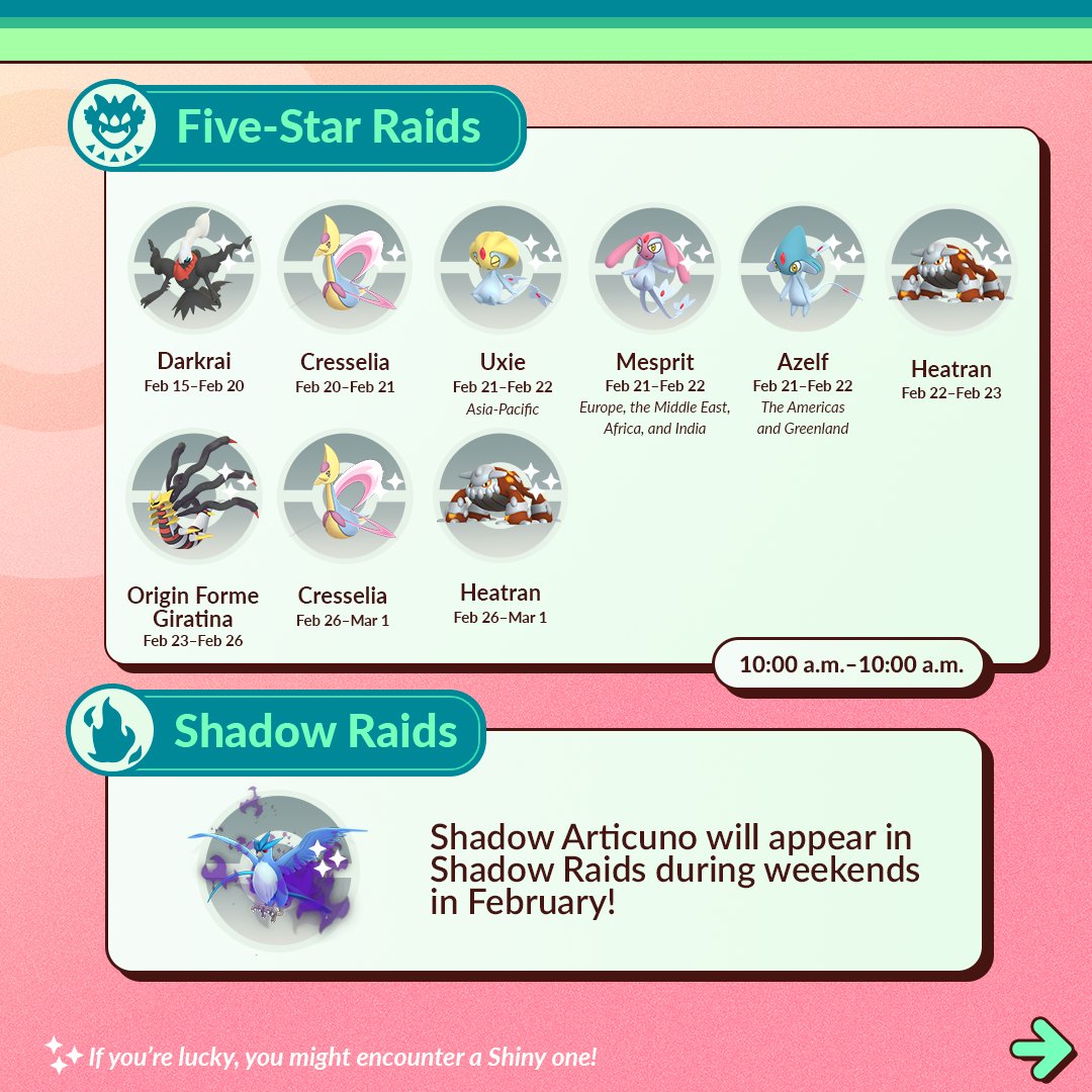 PokemonGoApp's tweet photo. So much to do, so little time!

Keep the adventures GOing with #PokemonGOTour: Sinnoh �� Global, Lunar New Year, Carnival of Love, and more!

#TimelessTravels https://t.co/p0GZmYnIlL