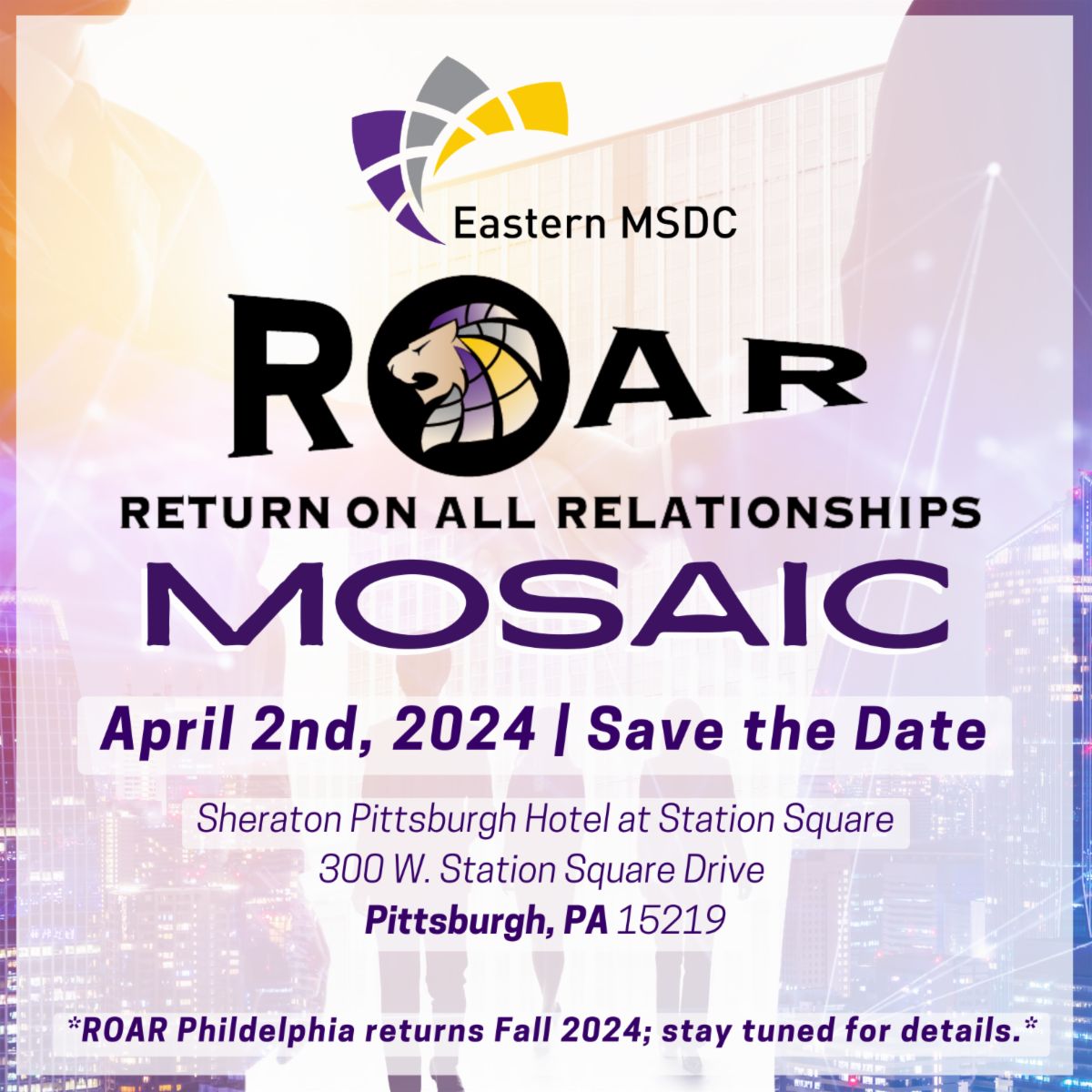 🌟 Save the Date for ROAR Pittsburgh! 🌟 🗓️ When: Tuesday, April 2, 2024 📍 Where: Sheraton Station Square, 300 W Station Square Dr, Pittsburgh, PA 15219 Registration opens soon! Stay tuned for additional details! ✨ #EMSDCROAR #ROARConference #ReturnOnAllRelationships