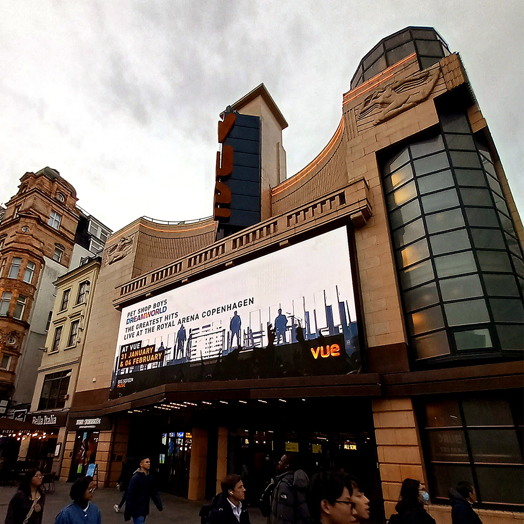 petshopboys's tweet photo. Lovely to see Dreamworld lighting up West End @vuecinemas on Leicester Square in London this week. x

https://t.co/mEUjoPJig6

#DreamworldFilm #PetText https://t.co/BneMVBABn1