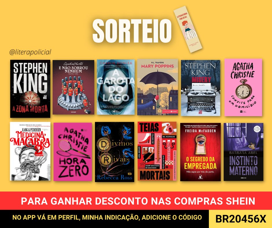 PROMO DA SEMANA - Valendo um dos livros da promo + um marcador ❤

REGRAS
• Seguir <a href="/literapolicial/">Literatura Policial</a>
⚠ Curtir e RT nesse tweet (sem citar)
⚠ RT NO TWEET FIXADO
. Comentar qual livro quer ganhar

✅ Resultado: 04/02, domingo
✅ R$10 de desconto na #shein: código BR20456X