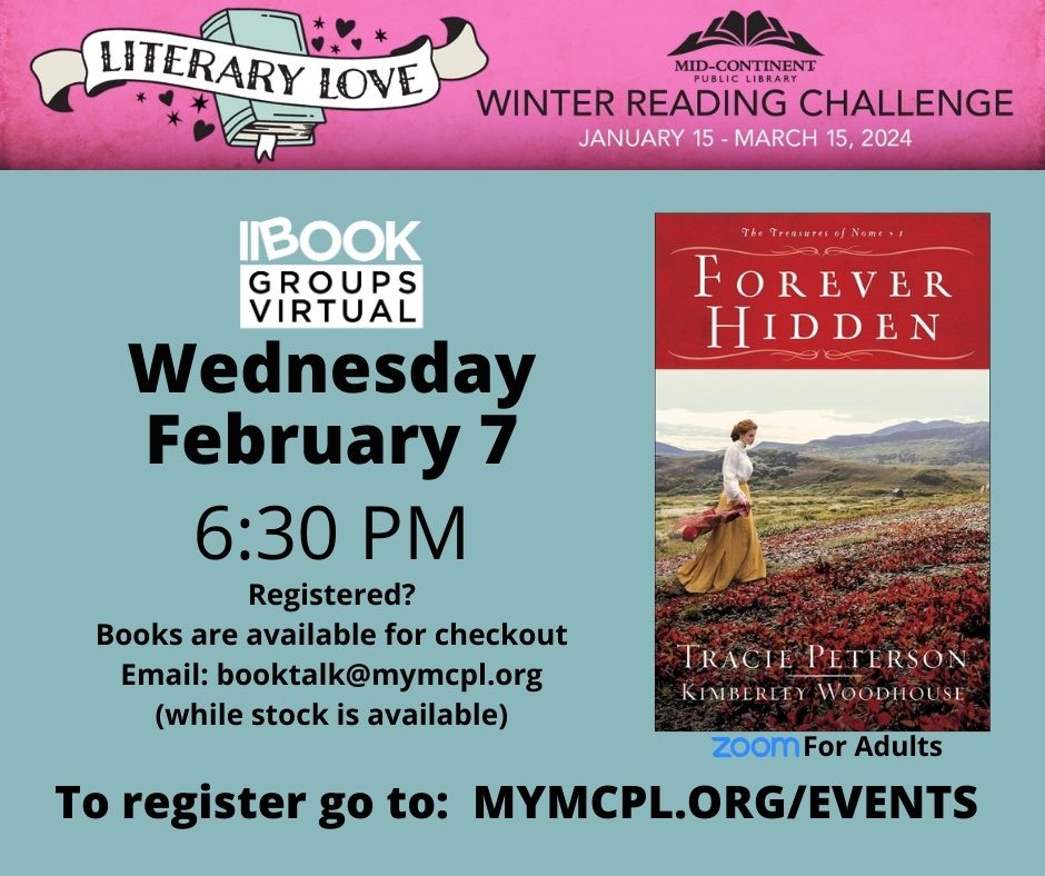 Come join the book discussion! We'll be talking about “Forever Hidden” by Tracie Peterson. bit.ly/3RG8Uma