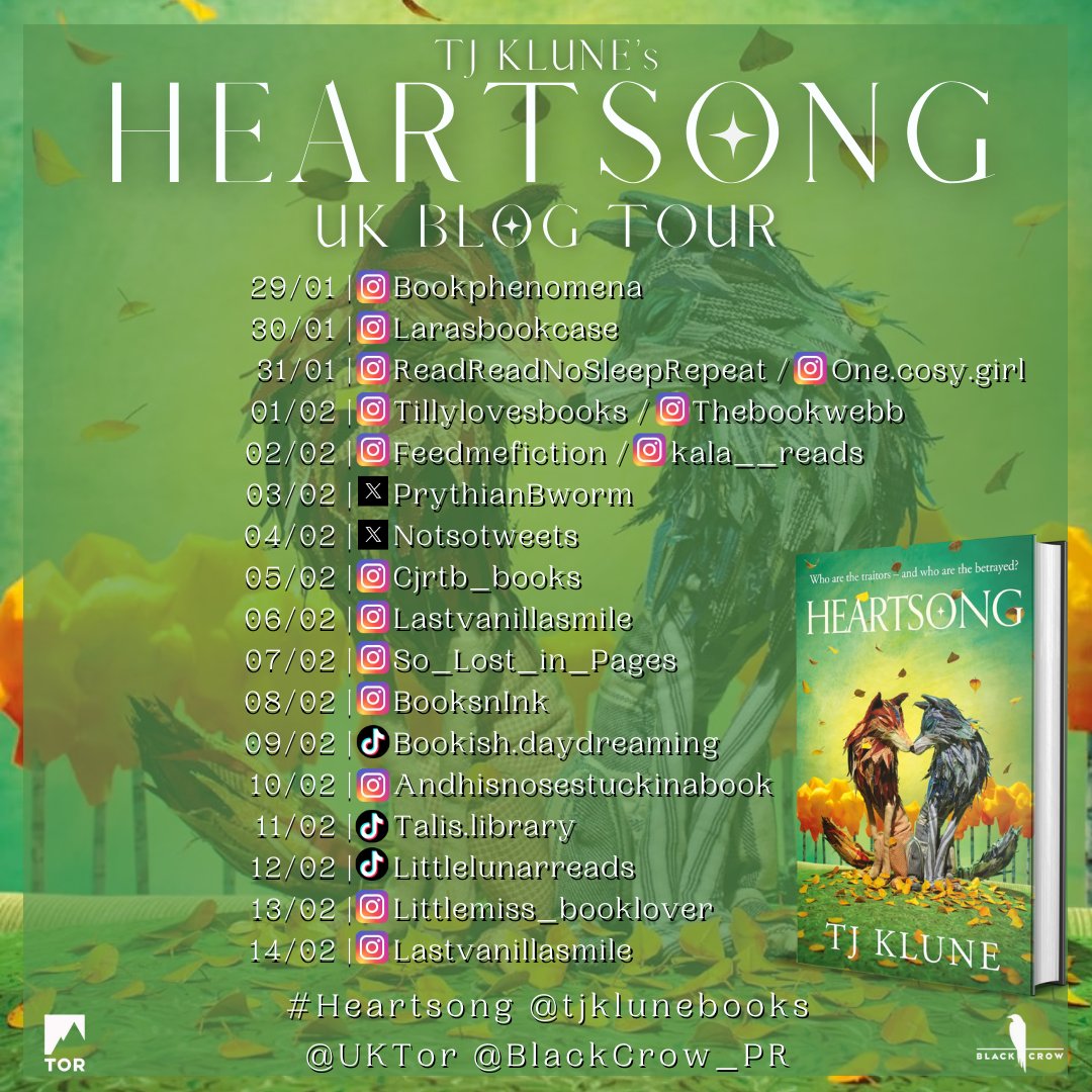 BlackCrow_PR's tweet photo. Thank you Bookphenomena for kicking off the UK blog/socials tour for #Heartsong by #TJKlune and giving it 5 stars! #packpackpack
https://t.co/B9wGJTK4ir
@UKTor @panmacmillan https://t.co/Tt9MFq5BS8