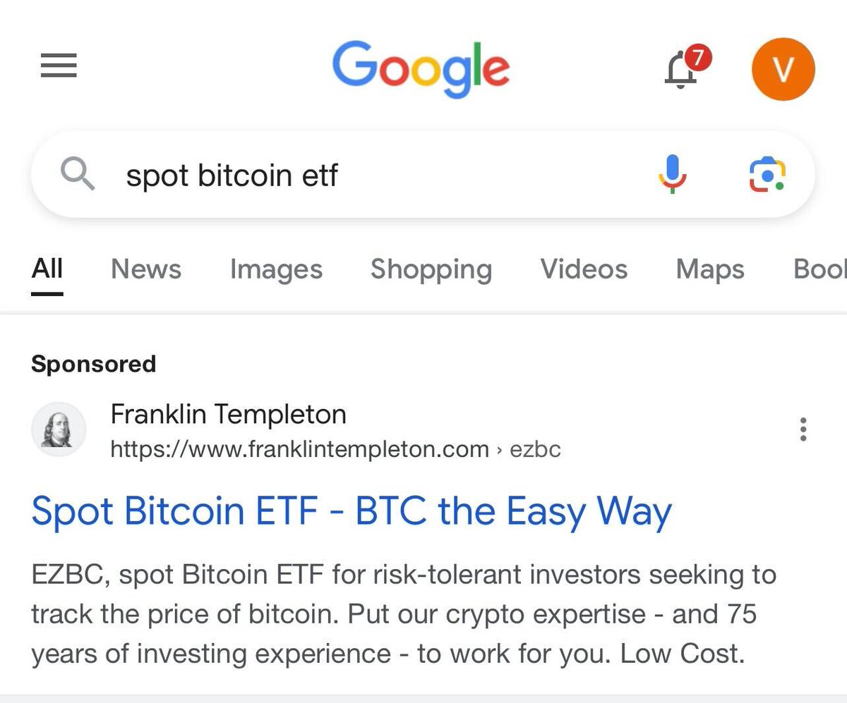 JUST IN: 🇺🇸 $1.6 trillion Franklin Templeton is now advertising their  spot #Bitcoin ETF on Google 👀