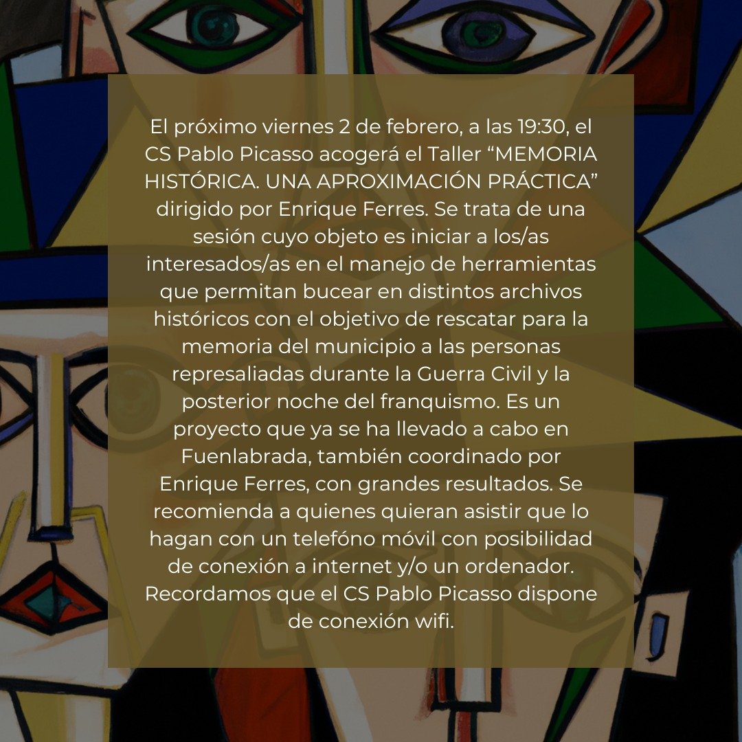 🗓️ Semana de Memoria Histórica en Alcorcón.🗓️ El viernes 2 tenemos una cita en el C.S. Pablo Picasso con @EnriqueFerres para aprender a manejarnos con distintos archivos históricos y rescatar del olvido a las represaliadas durante la Guerra y el franquismo en nuestro municipio.