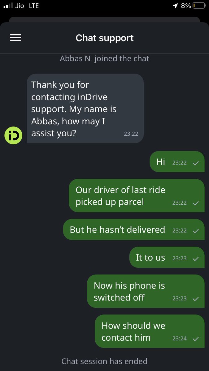 mayank_vora's tweet photo. @inDrive Driver picked up parcel and didn’t deliver parcel to the concerned party. Phone is now switched off. App does not have any support. The bot chat doesn’t understand and closes the conversation without addressing the issue. Whom to get in touch ? https://t.co/38FPRopOzl
