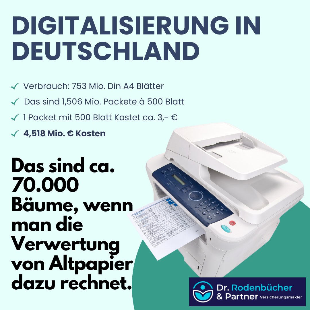 Digitalisierung in Deutschland! Jetzt aber... Oder auch nicht? Vielleicht sollten wir es einfach sein lassen...

Die Bundesbehörden verbrauchen 753 Mio. DIN A4 Blätter. Das sind 1.506 Mio. einzelne 500 Blatt Pakete. Wenn man nun 3,- € Kosten pro Paket in Rechnung stellt, kommt