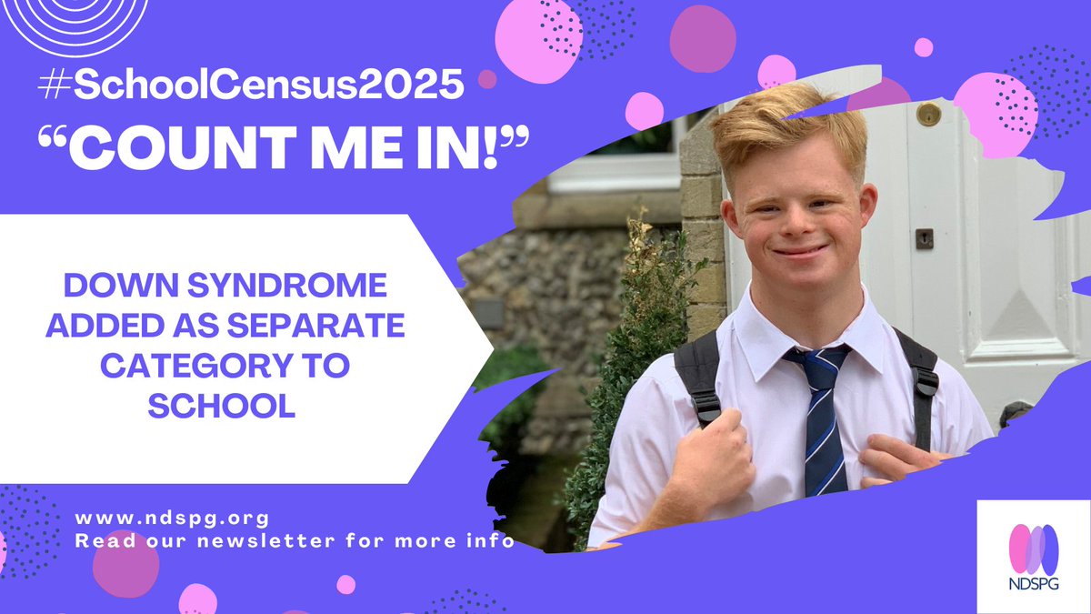 Count us in! Great news that #DownSyndrome will be included in the School Census from Jan ’25. Read more here: shorturl.at/deq34 #SchoolCensus2025 #CountMeIn #DownSyndromeAct @portsmouthdsa @NDSPolicyGroup @liamfox @GillianKeegan @mariacaulfield @educationgovuk