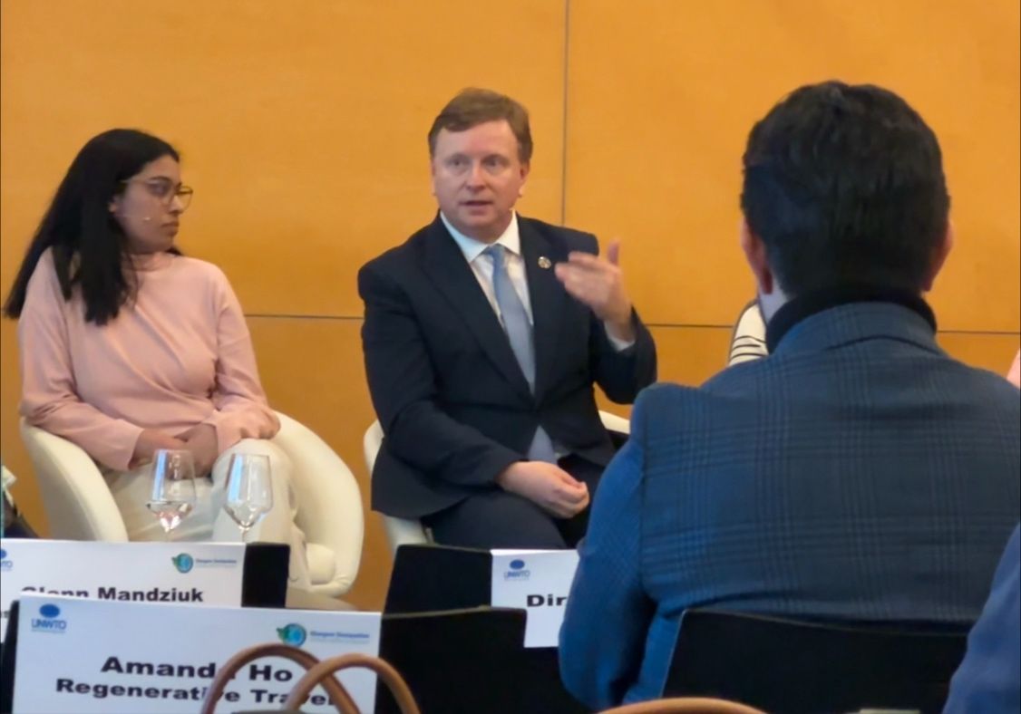SustHosAlliance's tweet photo. Last week, our #CEO, @GWMandziuk, was delighted to take part in a #roundtable at the @UNWTO #GlasgowDeclaration event at @fitur_madrid.

Within the session, Glenn shared insight on the importance of #publicprivatepartnerships and holistic #engagement to accelerate #climateaction. https://t.co/lClc9Lkevk