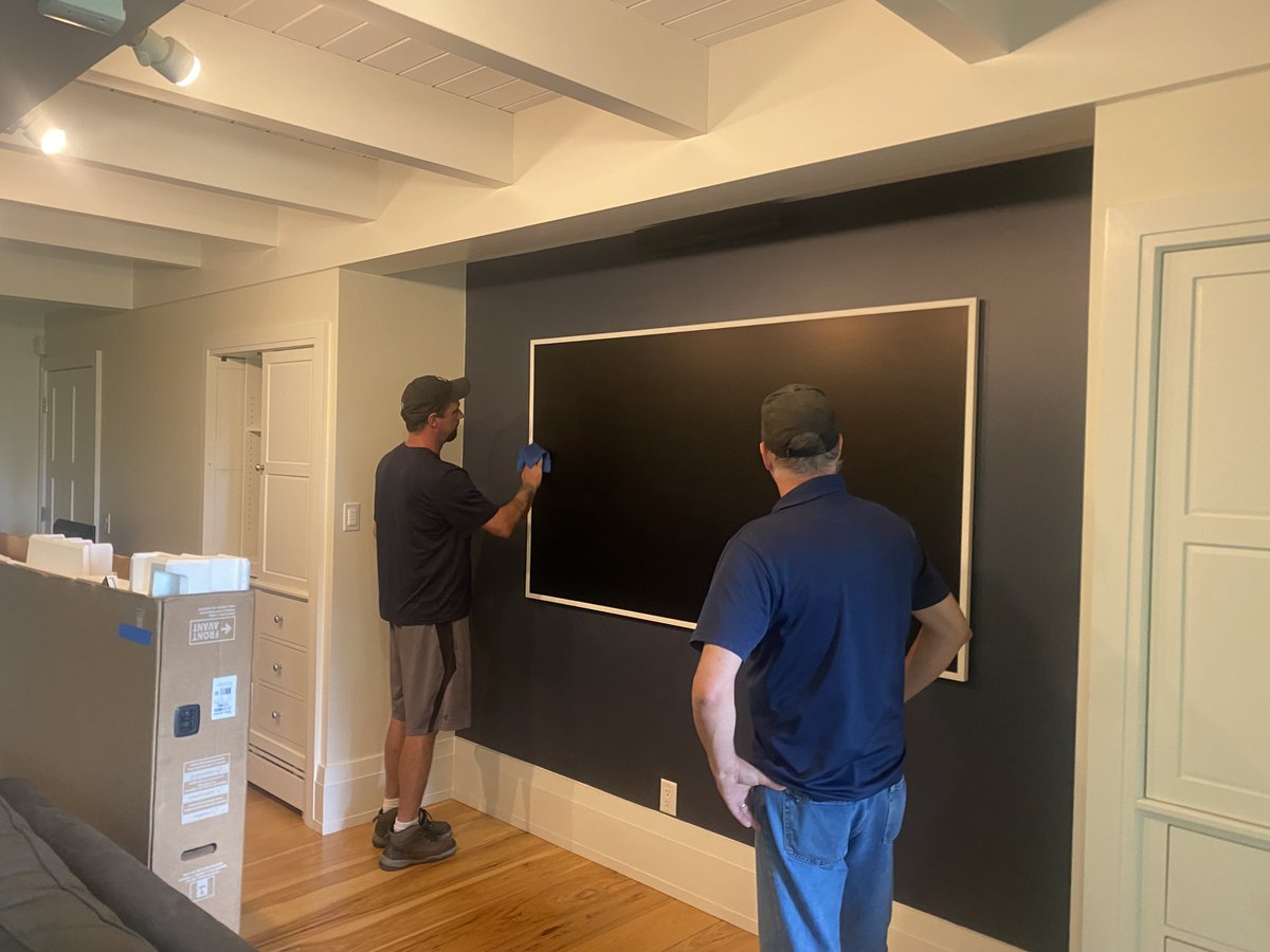 cinemaesque's tweet photo. 85 inch frame tv custom installed in Gilford, NH. Call 603-387-7691 for all your Audio Video in NH. https://t.co/SG23VOYhZk