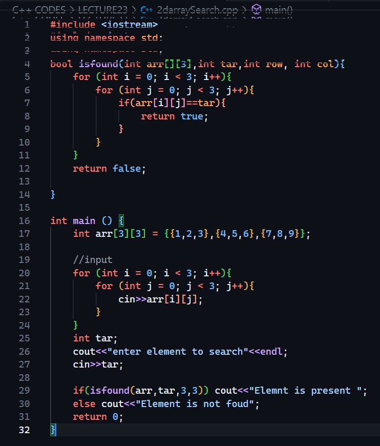 vikash_code's tweet image. 26/100 Days of learning DSA in Cpp.

Learnt about - 2D array, searching in 2d array, in 2d array  how elements are stored in memory.

#100DaysOfCode
#LearnInPublic
#DSA