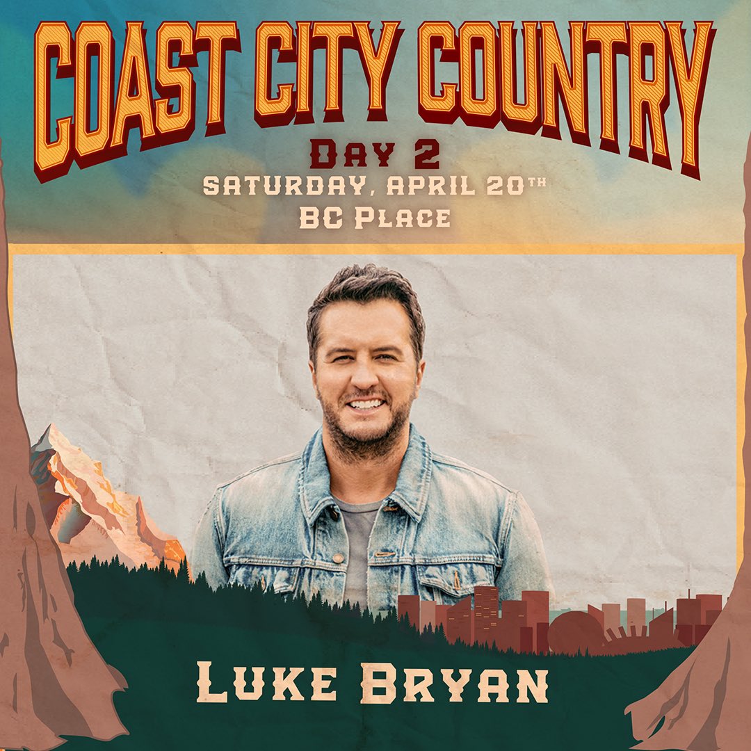 With over 21.7 billion global streams & 50+ major music awards🏆, country legend @lukebryan returns to Vancouver for #CCC2024 on Saturday, April 20! 🤠 Time to get your Country ON! 👢Who's ready to shake it?💃 🎟️: coastcitycountry.com/tickets