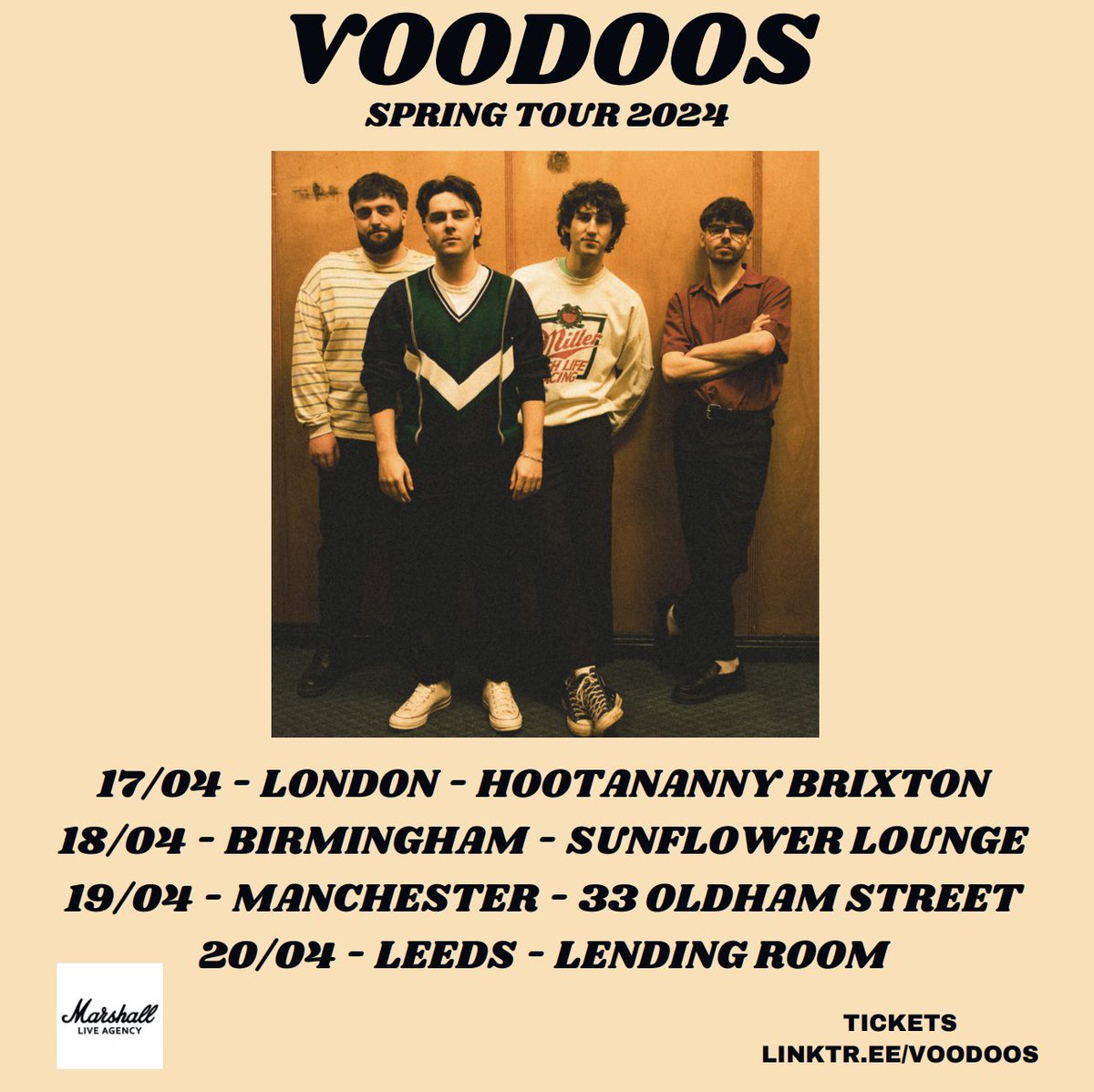 OUR SPRING TOUR IS ON SALE NOW!

LONDON | BIRMINGHAM | MANCHESTER | LEEDS 

Where will we see you? Tickets available here 🍻: linktr.ee/voodoos