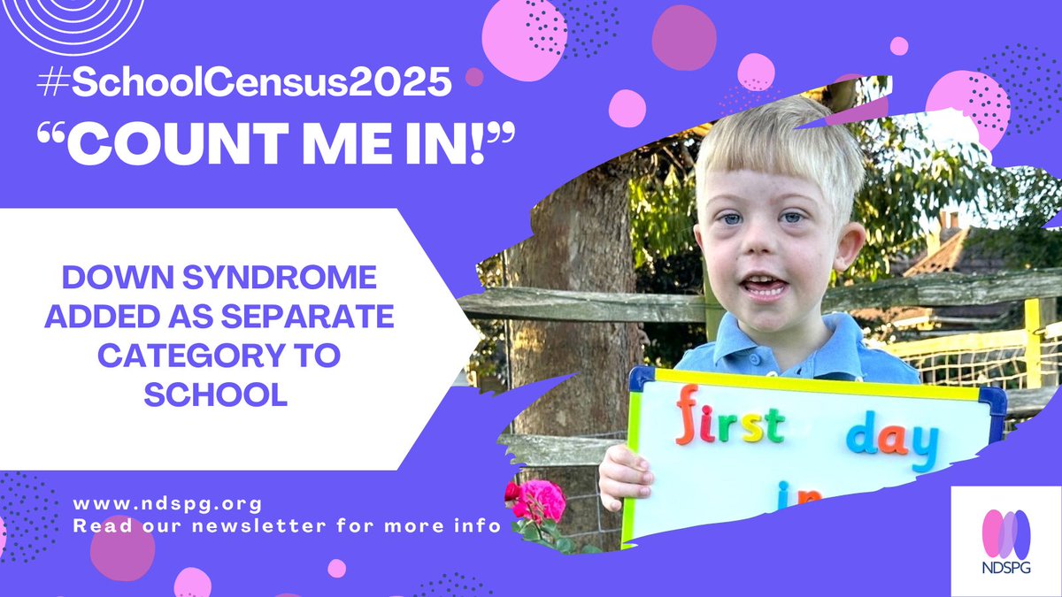 Count us in! Great news that Down syndrome will be included in the School Census from Jan ’25. Find out more here: shorturl.at/deq34 #SchoolCensus2025 #CountMeIn #DownSyndromeAct @portsmouthdsa @liamfox @GillianKeegan @mariacaulfield @educationgovuk