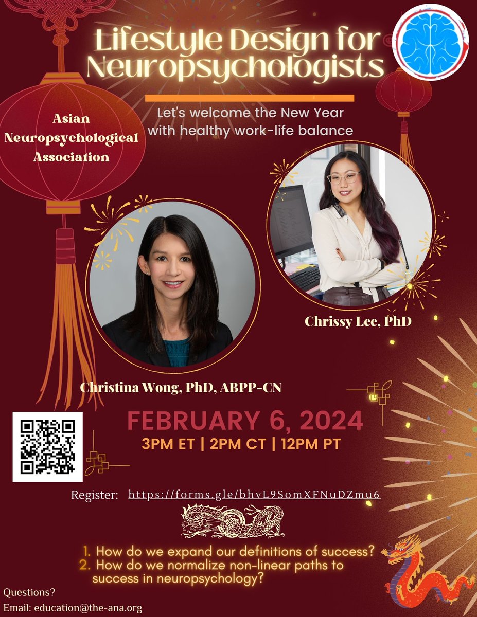 Join us on February 6 for our webinar discussing healthy work-life balance for Neuropsychologists as we welcome the New Year! See flyer for more info & registration details: forms.gle/bhvL9SomXFNuDZ…