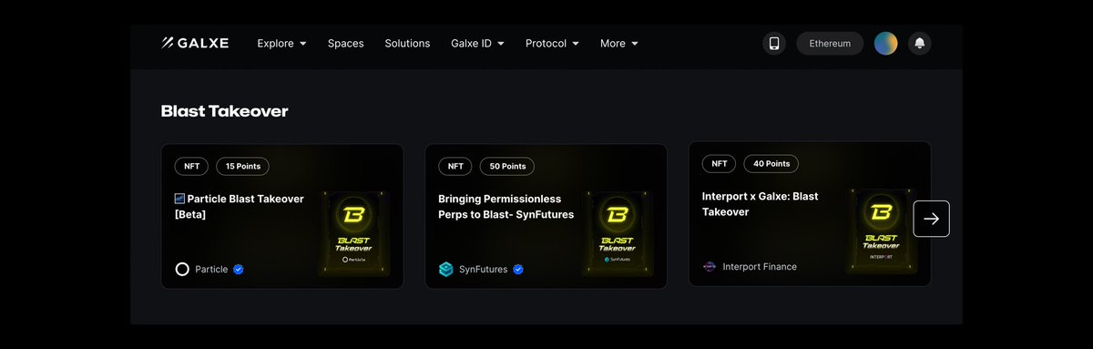 Galxe's tweet image. Ready to BLAST into 2024? 🚀 

Here is a @Blast_L2 takeover to satisfy your Big Bang cravings!

This Takeover promises L2 exploration with some of the hottest new dapps on Blast.

👨‍💻Go to the galxe.com homepage, scroll down to the “Trending” section, and start…