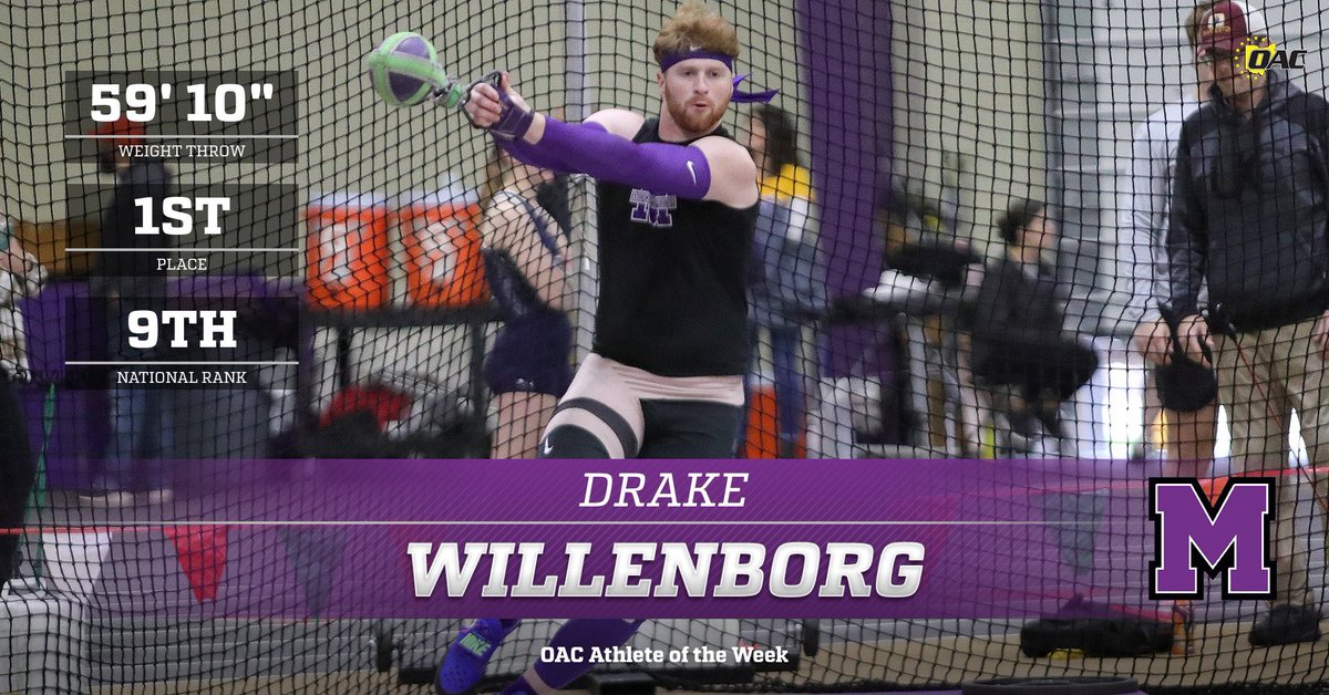 Track and Field: Drake Willenborg Earns OAC Field Athlete of the Week! #GoMountGo 
athletics.mountunion.edu/news/2024/1/29…