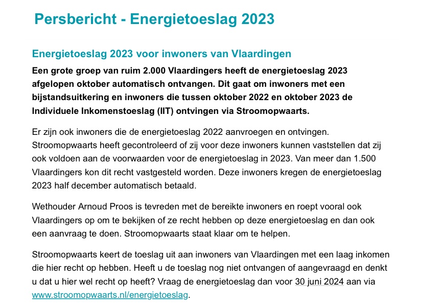 We zetten ons in om zoveel mogelijk inwoners van Vlaardingen #energietoeslag uit te keren: