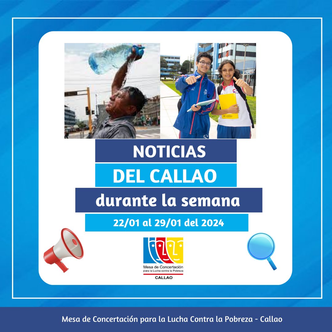 MCLCPCallao's tweet photo. 📲Compartimos "Noticias de la Semana en
el Callao", correspondiente a la fecha del 22/01, al 29/
01. Más 👉 https://t.co/oHl0xF1GVO
#MCLCP #SomosEquipoMesa https://t.co/S2pVrYPptU