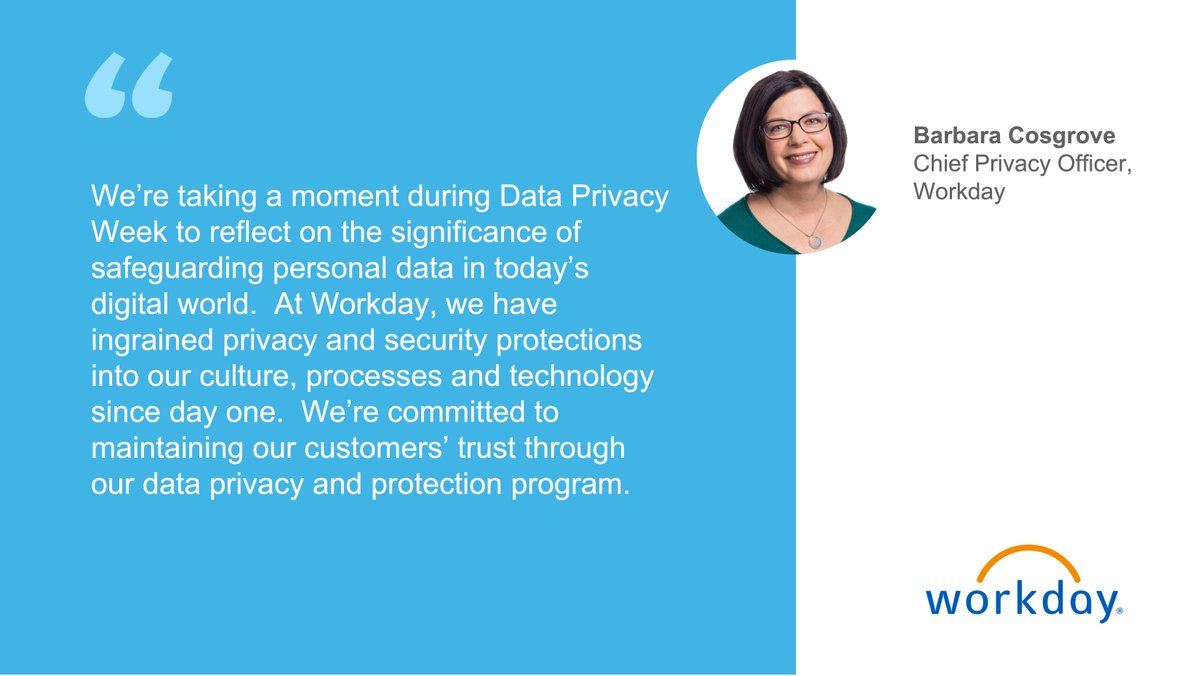 j_abdala's tweet photo. It’s #DataPrivacyWeek! Our privacy principles drive how we train our employees, design and build our products and process personal data. Learn more about our commitment to protecting your privacy. #TeamWDAY https://t.co/UxIld24982 https://t.co/GBCBwnh6mJ