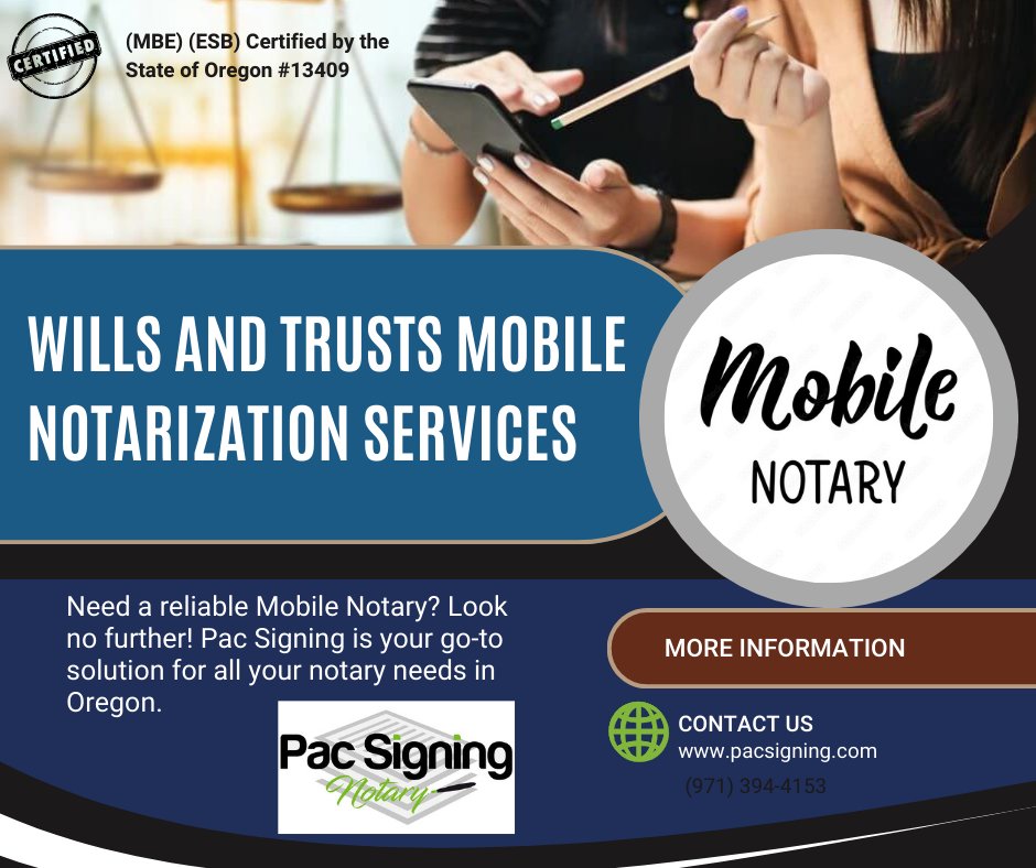 pacsigning's tweet image. 📜 Looking for hassle-free Wills and Trusts Mobile Notarization Services?

​​Visit pacsigning.com
Call (971) 394-4152

#mobilenotary #willsnotary #documentsnotarization #hillsboro #lakeoswego #portland #beaverton #pacsigning