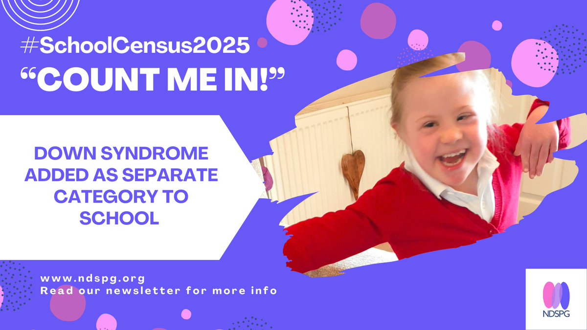 Lisa81000503's tweet photo. Count us in! Great news that #DownSyndrome will be included in the School Census from Jan ’25. Read more  here: https://t.co/SVINjV3tbI #SchoolCensus2025 #CountMeIn #DownSyndromeAct @portsmouthdsa @NDSPolicyGroup @liamfox @GillianKeegan @mariacaulfield @educationgovuk https://t.co/yR5AvqwnUg
