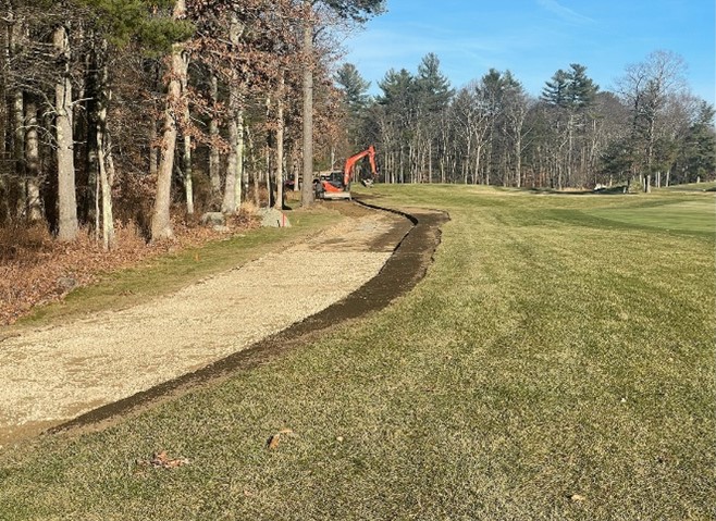 We have repaved the cart paths on the 1st and 14th hole. The first hole will be widened around the tee box and the cart path will now have less bends than the original path.